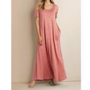 Soft Surroundings Electra Heather Pink Cold Shoulder Maxi Dress Women Size Small
